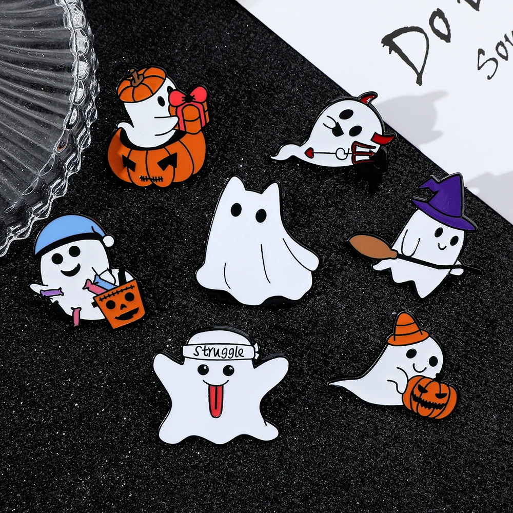 עיצוב חדש kawaii לבן רוח רפאים סיכות halloween ספקטר דלעת עבור תרמיל גב הז 'קט אביזרים מתנות