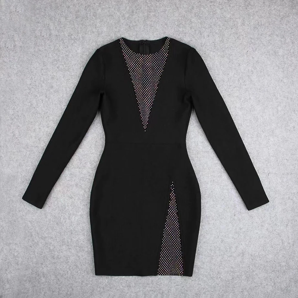 

WillBeNice 2024 Spring Women Sexy Mini Dress Black Bandage Dress Ladies Hollow Out Long Sleeves Party Dresses Vestido Evening