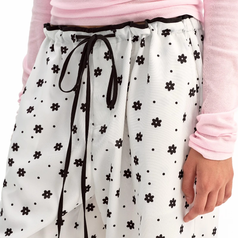 Original Mid-Low Waist Polka Dot Floral Women's Trousers Summer New Color-Block Loose Light And Thin Wide-Leg Long Pants Ladies