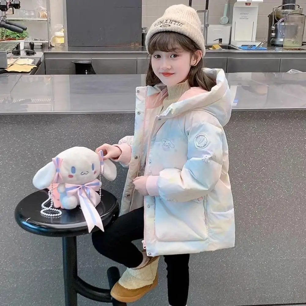 Winter Cartoon Cinnamoroll Kuromi Children's Down Clothes Anime Sanrios Fashion Girls Thicken Hooded Warm Cotton Padded Jacket