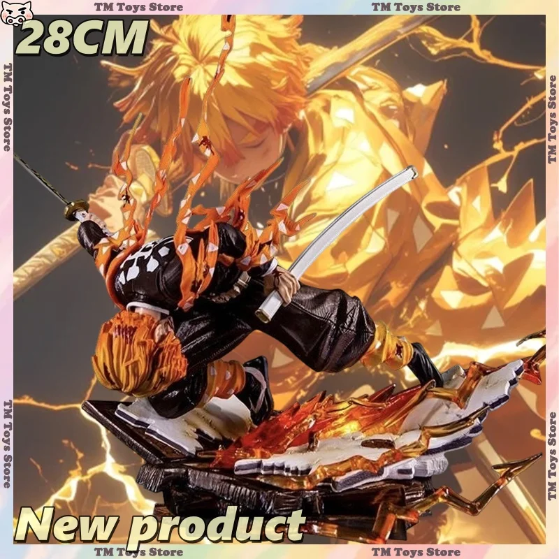 New Demon Slayer Agatsuma Zenitsu Anime Figure 28cm Thunderclap Figurine PVC Statue Desktop Ornament Collection Model Toys Gifts
