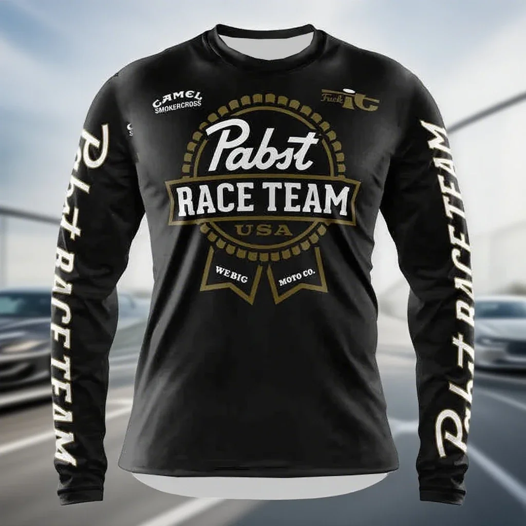 

New Summer Cycling Sweatshirt Retro Motorcycle Off-Road Black Riding Suit Men Top Long Sleeved Breathable Quick Drying T-Shirt