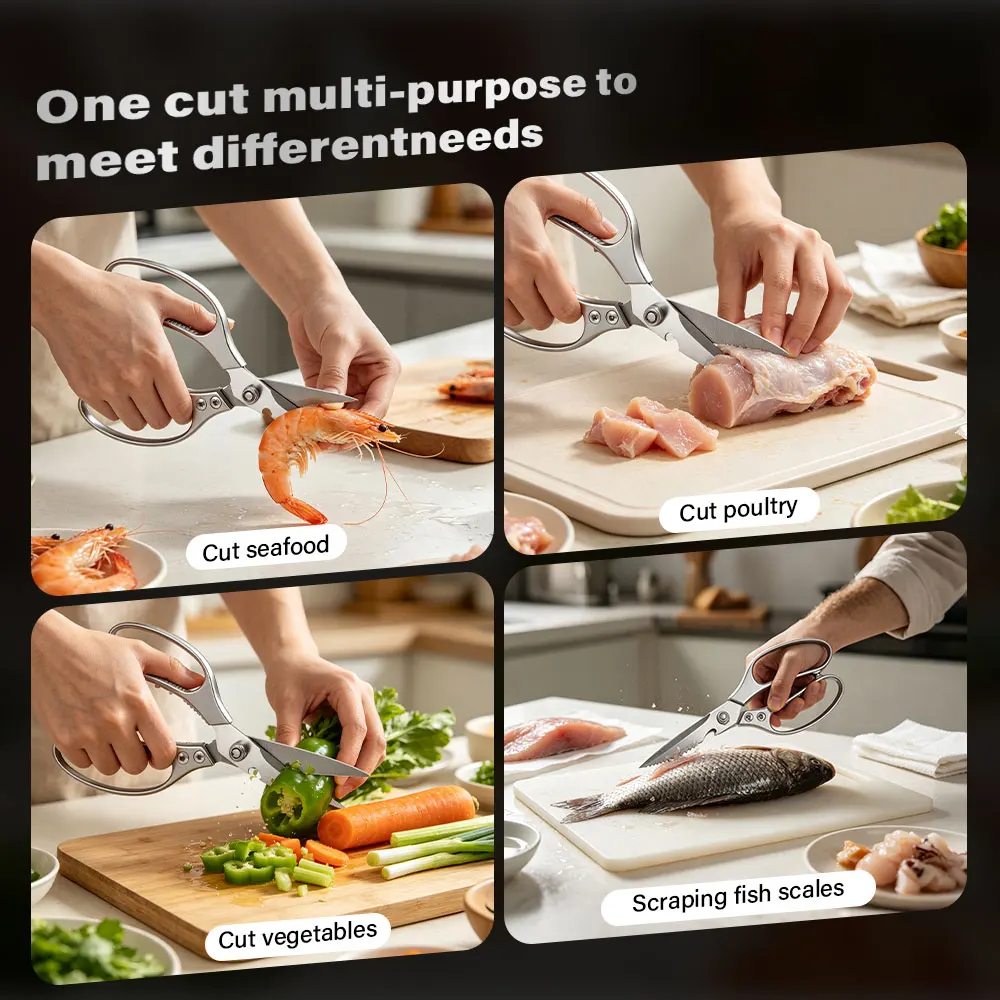 Stainless Steel Kitchen Shears Heavy Duty Non Slip Poultry Scissors For Chicken Fish Vegetable Pizza Salad BBQ Cooking