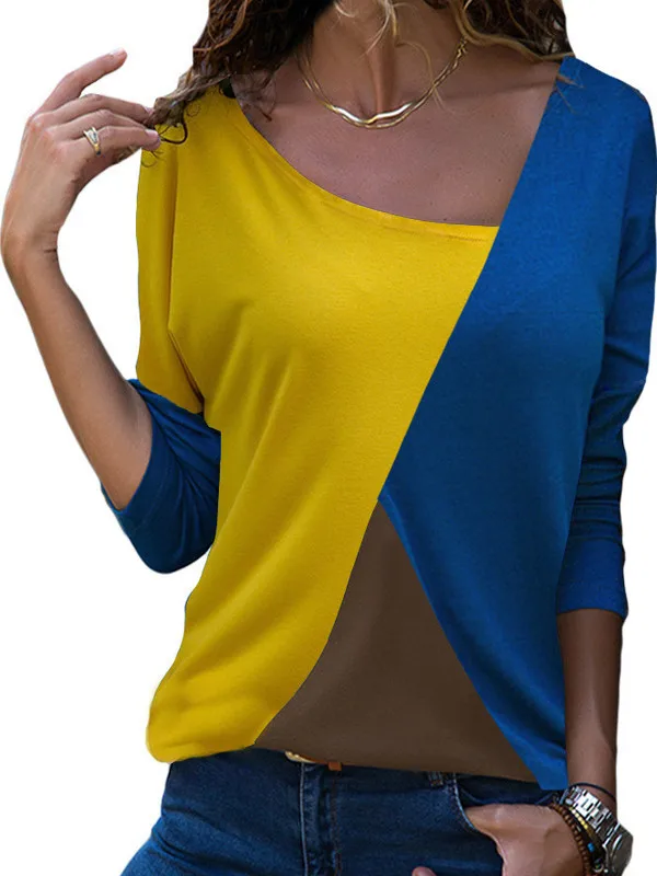 

Slim Office Skew Collar Patchwork Long irt Women's Top Ele Faionable Casual Wear Summer Collection Other Material