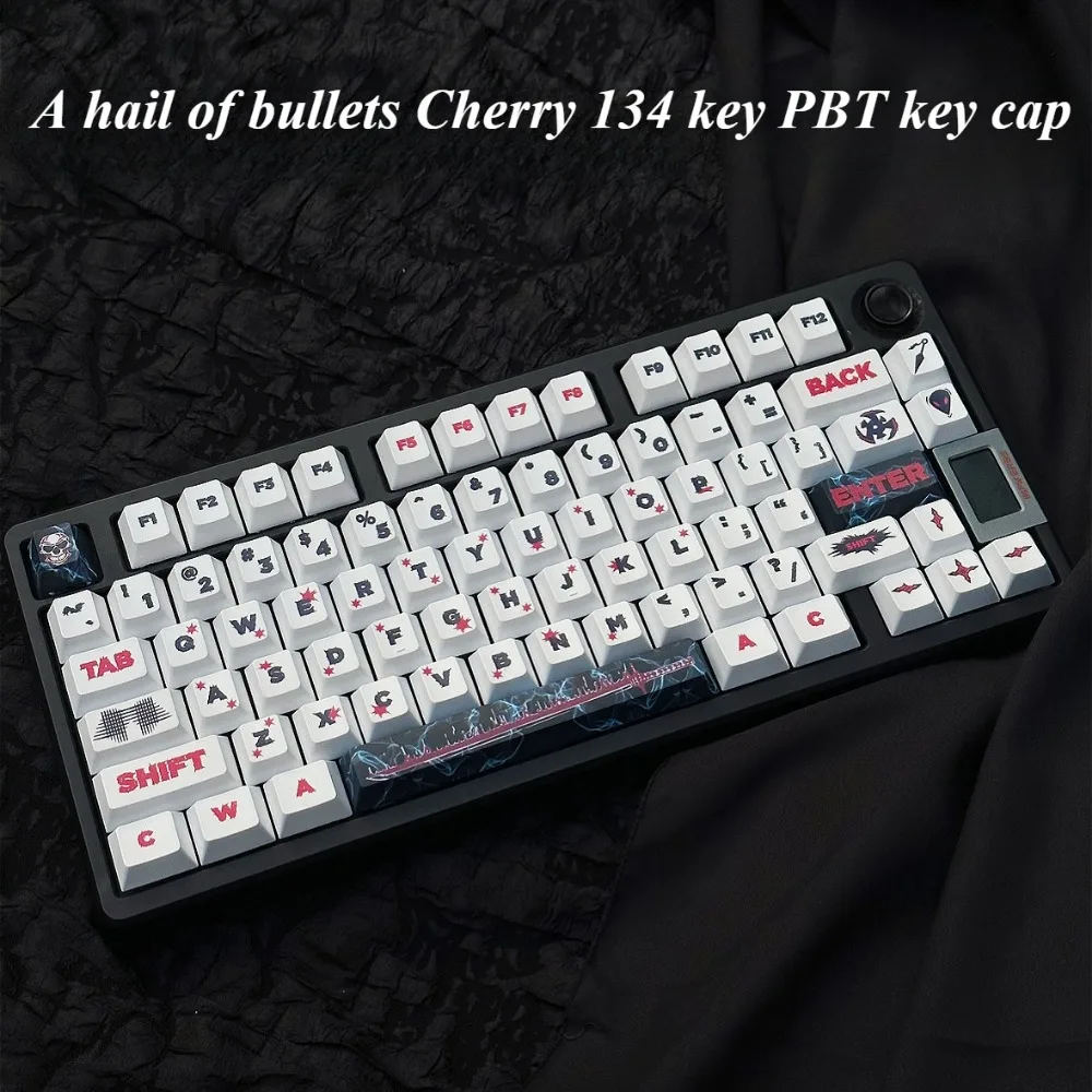 134 keys, cherry, hail of bullets PBT keycaps, suitable for gaming mechanical keyboard MX switch, hot sublimation