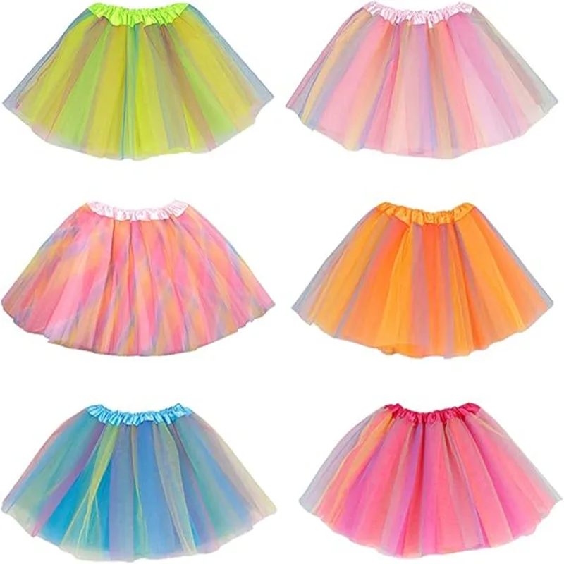 Girls Rainbow Tutu Skirt Dance Party Ballet Tulle Tutu Skirt 2-8 Years 3 Layers Princess Birthday Party Dress