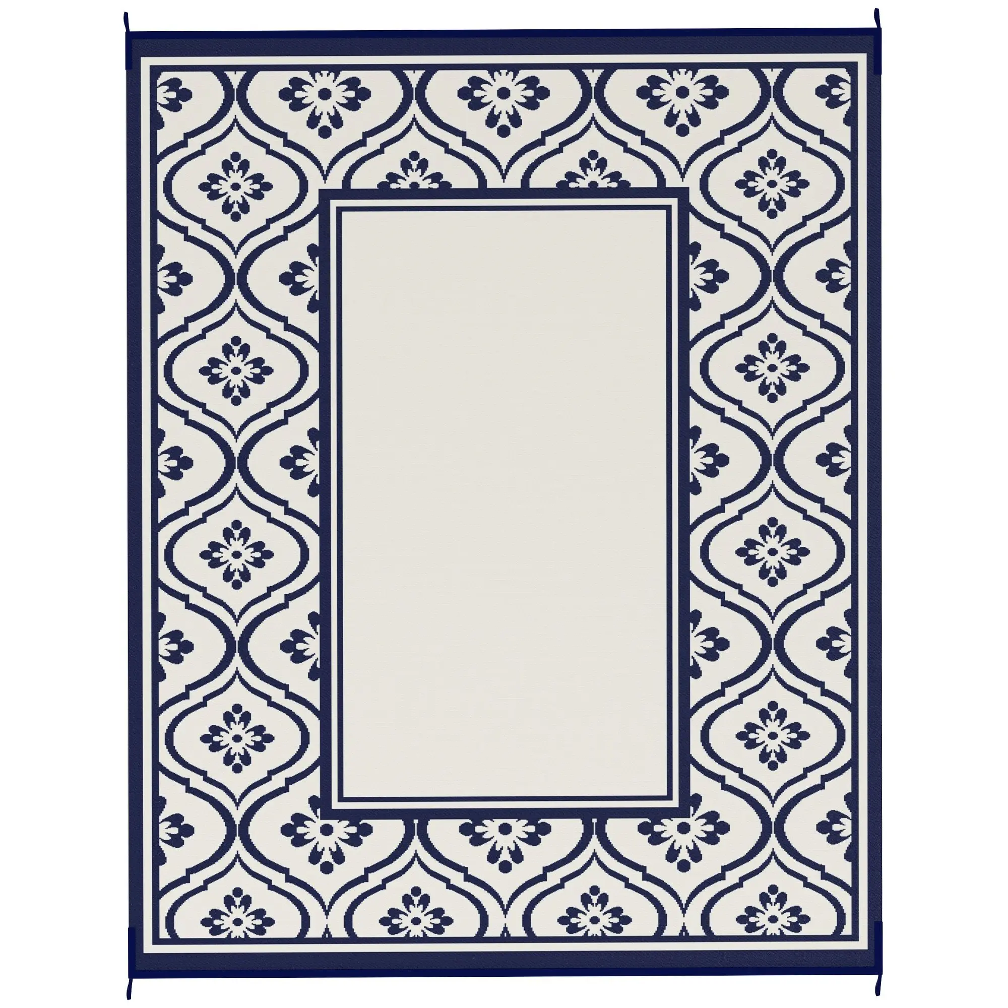 

For Outsunny Reversible Outdoor Rug, Waterproof Plastic Straw with Carry Bag, 8' x 10', Blue & White Gourd Border