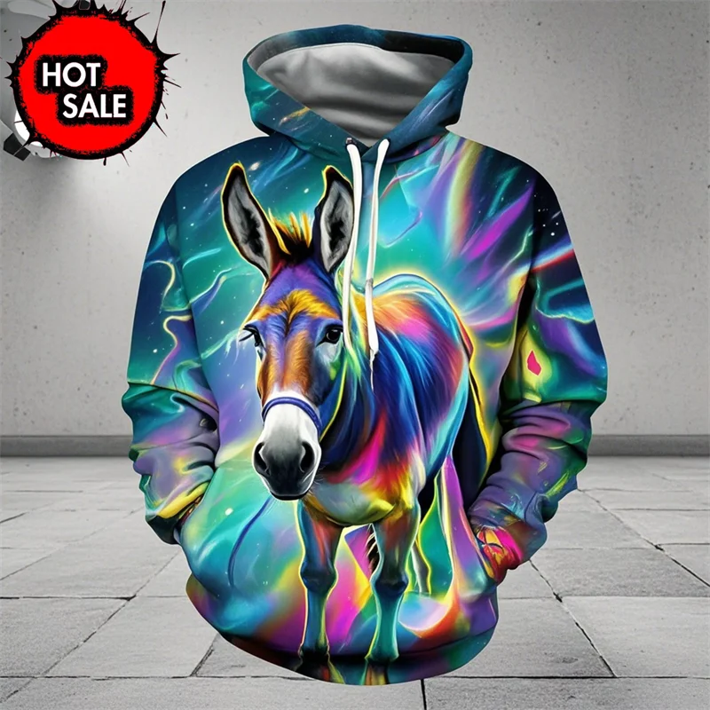 رائجة البيع الحيوان حمار ثلاثية الأبعاد مطبوعة رجل إمرأة موضة Y2K هوديي المتضخم الشارع الشهير البلوفرات قمصان سويت شيرت بقلنسوة ملابس الاطفال