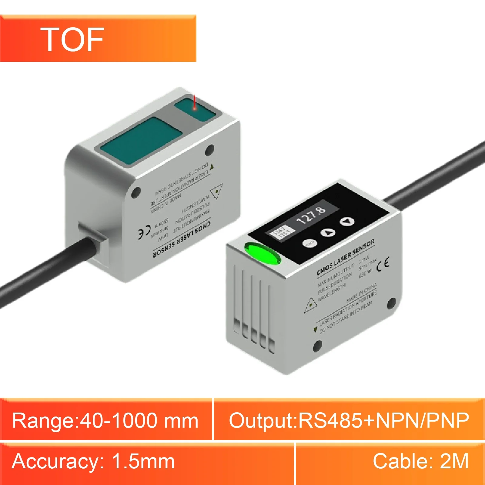 Displacement Sensor 485 + NPN/PNP ‑ 0.1mm Accuracy Non‑Contact Laser Distance Sensor 40‑1000mm Range