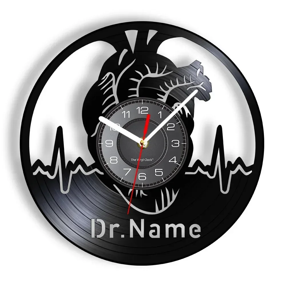 Personalized Heart Doctor Name Vinyl Record Wall Clock Cardiac Resuscitation Medical Hospital Sign Decor Surgeon Nurse Gift