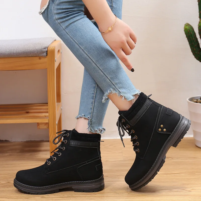 New Winter Shoes Women Fashion Boots Flat Non-slip Warm Plush Women Ankle Boots Thick Sole Black Pink Yellow Plus Size 42 D231