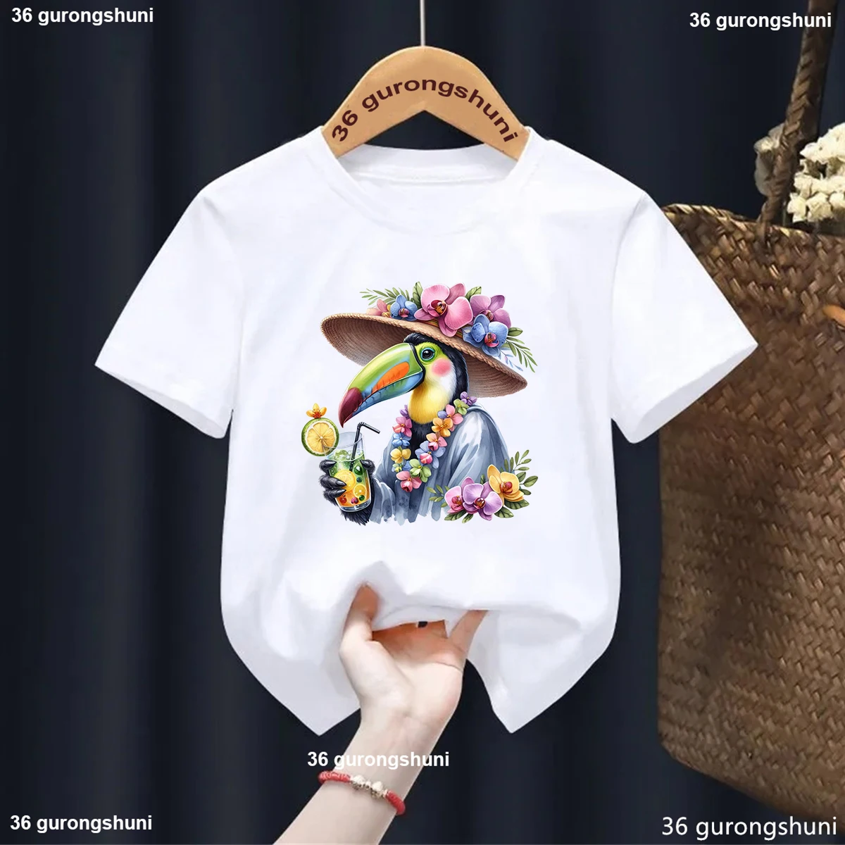 

Funny Toucan Animal Bird Print T shirt Boys Fashion Cute Girls T-Shirt Summer Trend Children Tshirt White Shirt Tops 1-13yeas