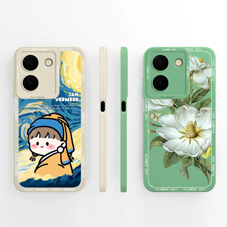 Cases For Vivo Y36 4G 5G Cartoon Fashion Girl Liquid Silicone Antifouling Durable Anti-drop Shell For vivo y36 4g 5g Cover Funda