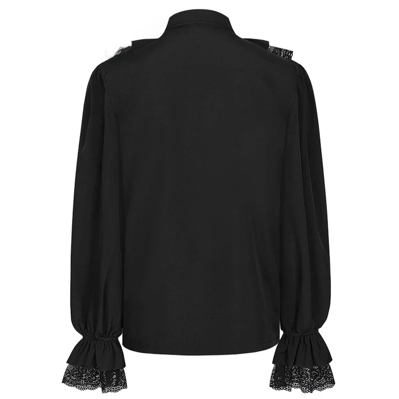 Gothic Sle Loose Long Sve Stand Collar Lace Trim irt ex Vintage Flounce Hem Top loween Costume Women's Faion