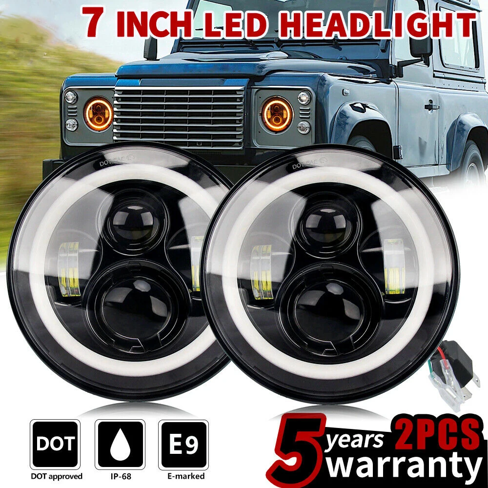 

1 Pair 7" Led Headlights LED HeadLight Bulbs For Halo E Marked Rhd For Land Rover Defender 90 110 Tdi Td5