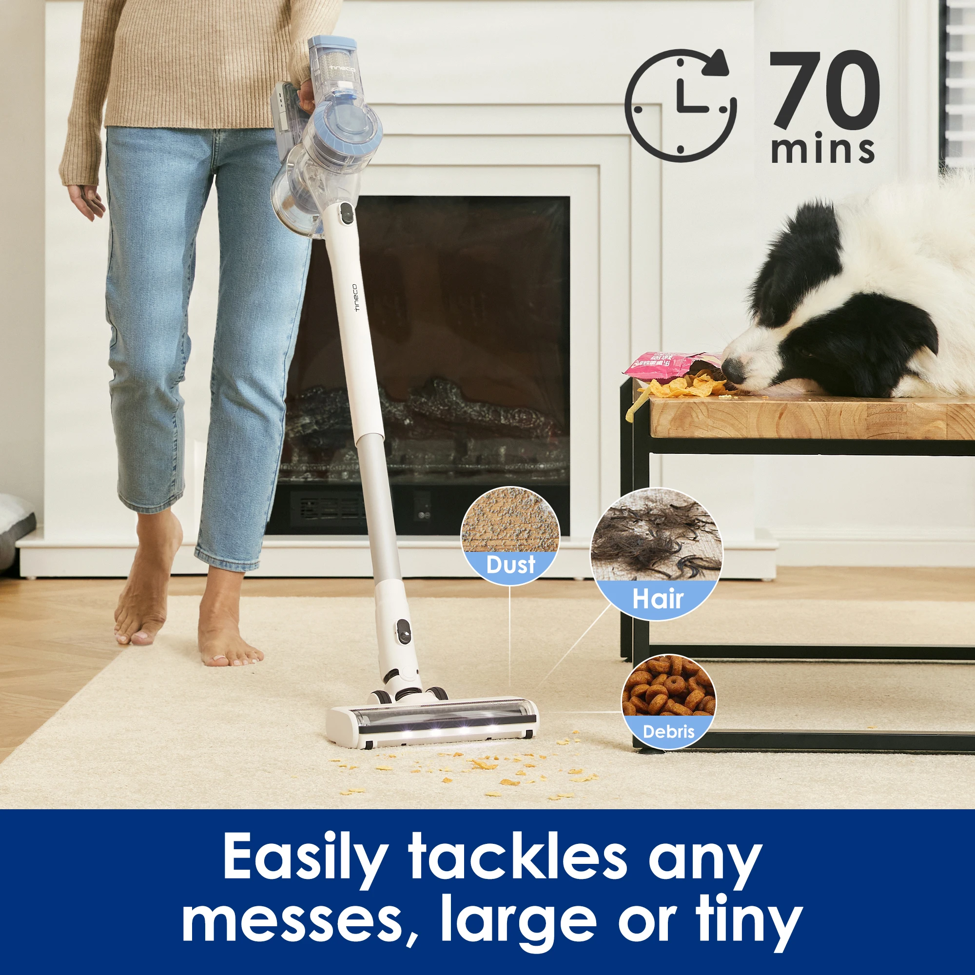 Tineco A11 Pet Ex Cordless Stick Vacuum Lightweight Handheld Vacuum Long Run Time and Powerful Suction for Carpet and Hard Floor