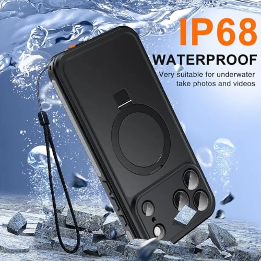 Oterkin Magnetyczne, Wodoodporne Etui na iPhone 17 Pro Max z [Wbudowaną Ochroną Ekranu][Niewidoczny Stojak][Kompatybilne z MagSafe][Ochrona 360°]
