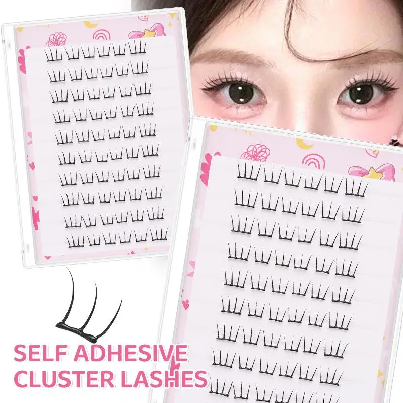 10 fileiras de cílios postiços naturais sem adesivo, tiras finas, 10 fileiras, cílios segmentados sem adesivo, faça você mesmo, cílios naturais volumosos