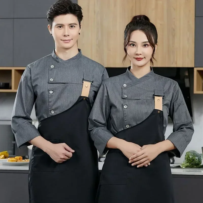 Apron Head For Chef Restaurant Kitchen Clothes White Hotel Logo Short Men Sleeve Coat Summer Jacket Uniform Cooking