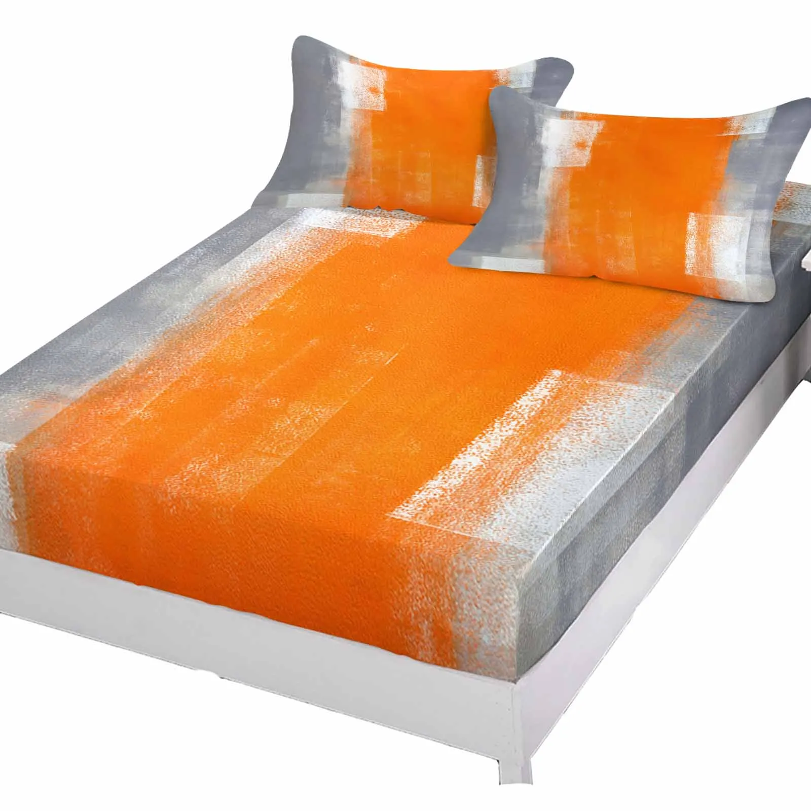 Orange Gray Abstract Polyester Fitted Sheet Mattress Cover Four Corners Elastic Band Bed Sheet Pilllowcase