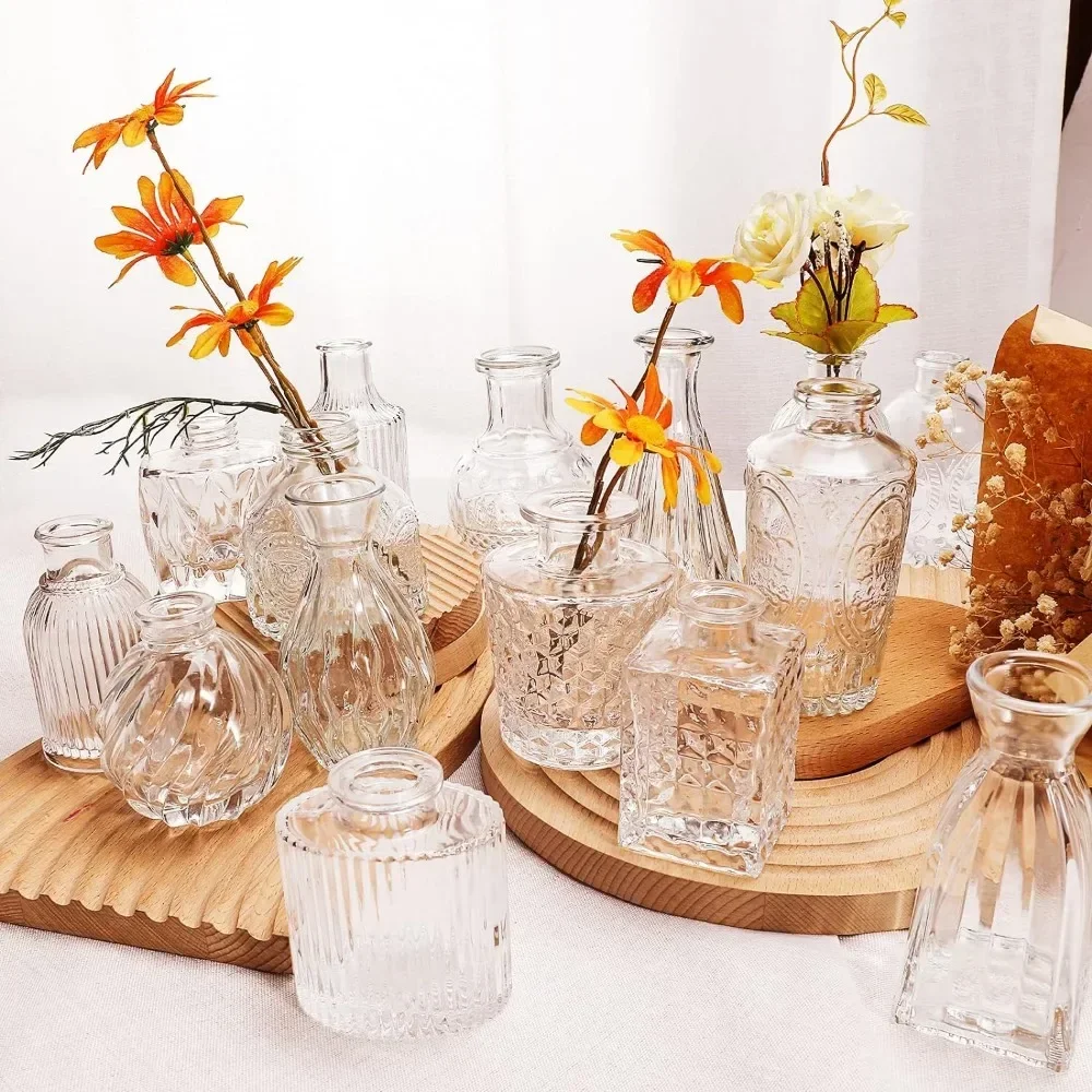 Glass Vase Set of 60 Pcs, Small Clear Glass Bud Vases in Bulk for Flowers, Rustic Wedding Centerpieces and Vintage Decorations