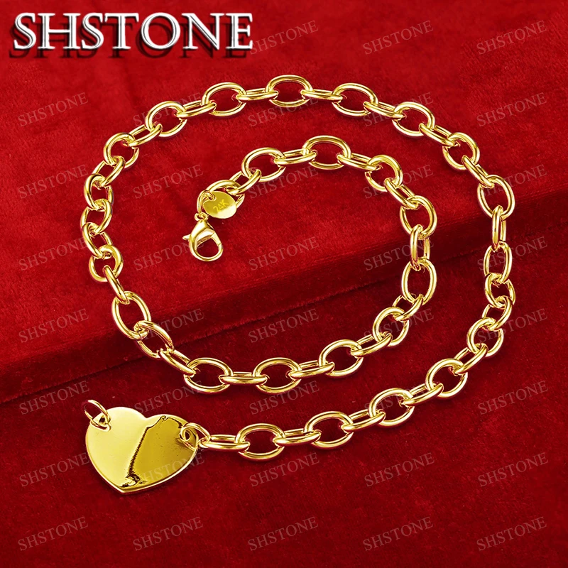 

SHSTONE 18K Gold Heart Card Chain Necklace For Woman Fashion Party Wedding Engagement Luxury Charm Jewelry Lady Birthday Gift