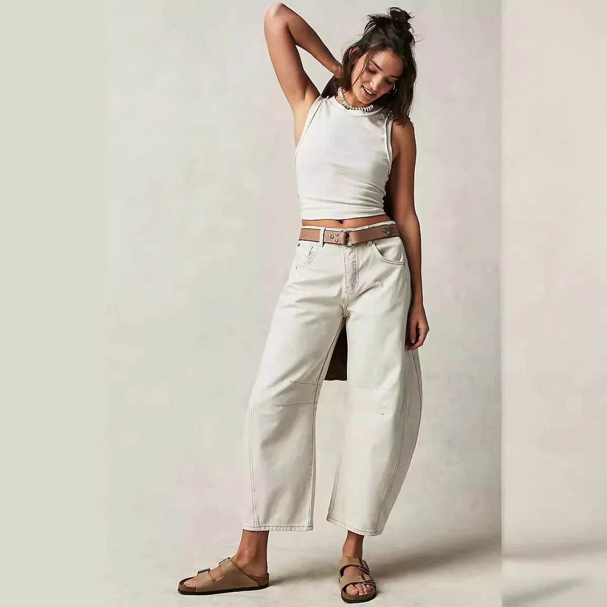 Women's Draping Denim Jeans Summer New Arrival Loose Straight Washed Wide Leg Long Pants