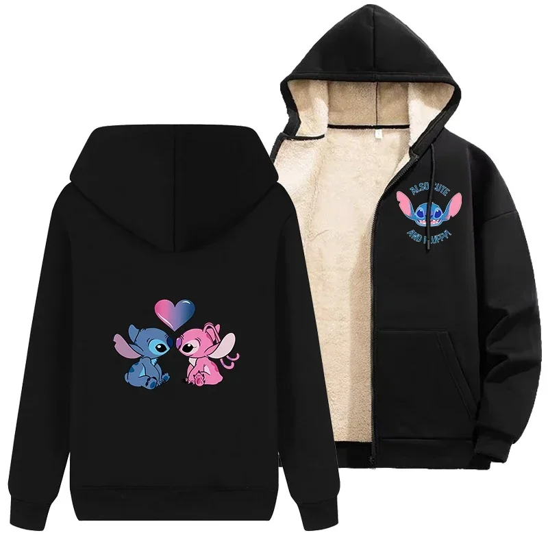 Stitch Disney Jacket Coats Cartoon Women Men Zip Up Hoodie Long Sleeve Fleece Warm Adult Casual Sweatshirt Sports Streetwear