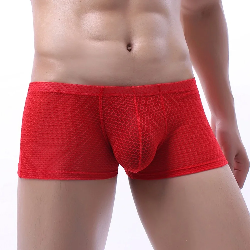 Mens Fishnet Mesh See Through Boxers Shorts Pouch Briefs Underwear Breathable Underpants Sleep Bottoms Sexy Lingerie