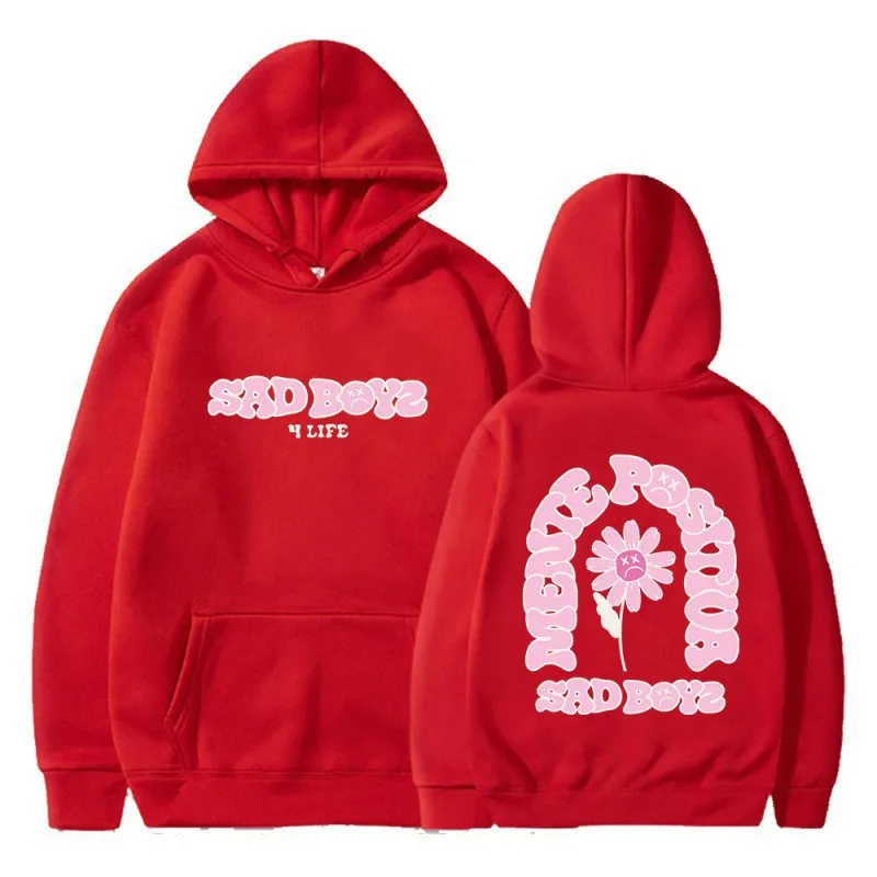 Sudadera con capucha de gran tamaño para hombre y mujer, ropa de calle con estampado de letras SAD BOYZ, ropa de calle con gráfico de Margarita triste, informal, Retro, de lana suave, 2026
