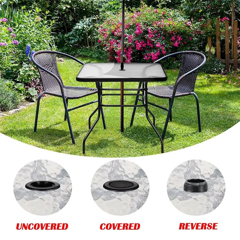 A74E-Patio mesa paraguas agujero anillo enchufe y tapa conjunto para vidrio al aire libre Patio mesa cubierta Patio para sombrilla al aire libre mesa agujero Cov