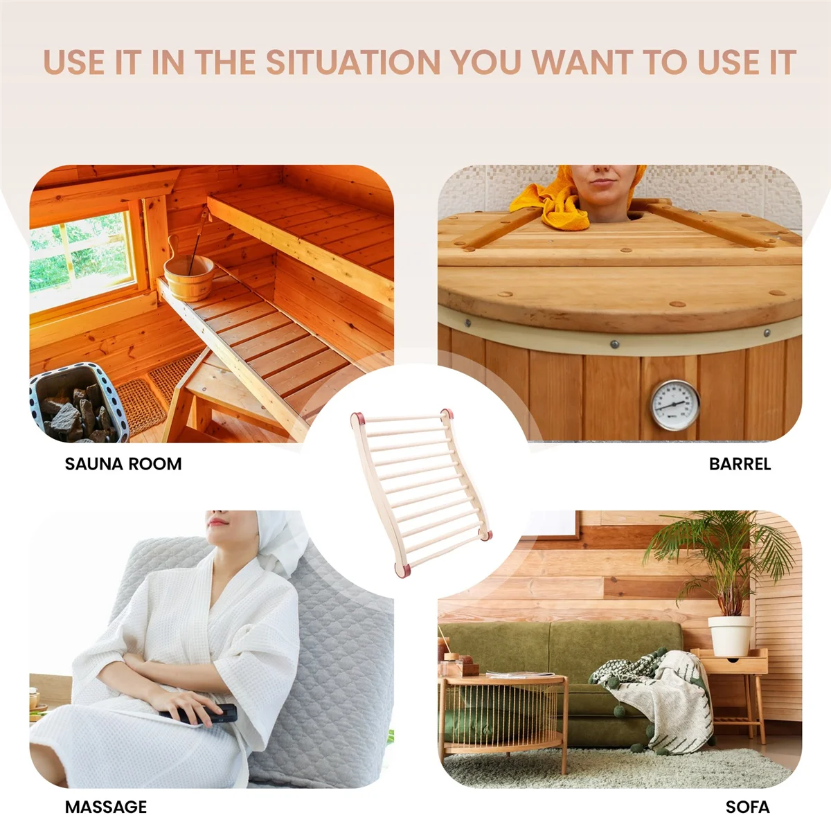Avançado! Encosto de sauna, encosto de sauna de madeira, encosto ergonômico em forma de S, adequado para recuperação de sauna, saúde e relaxamento