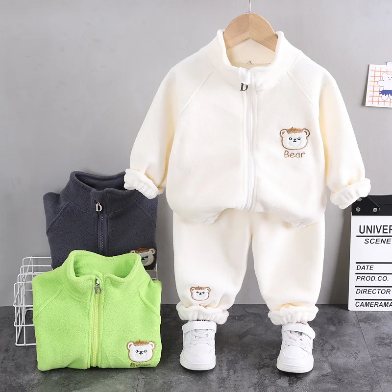 Conjunto de felpa para niño y niña, ropa deportiva informal de dos piezas para bebé y niño pequeño, para exteriores, invierno, novedad de 2024