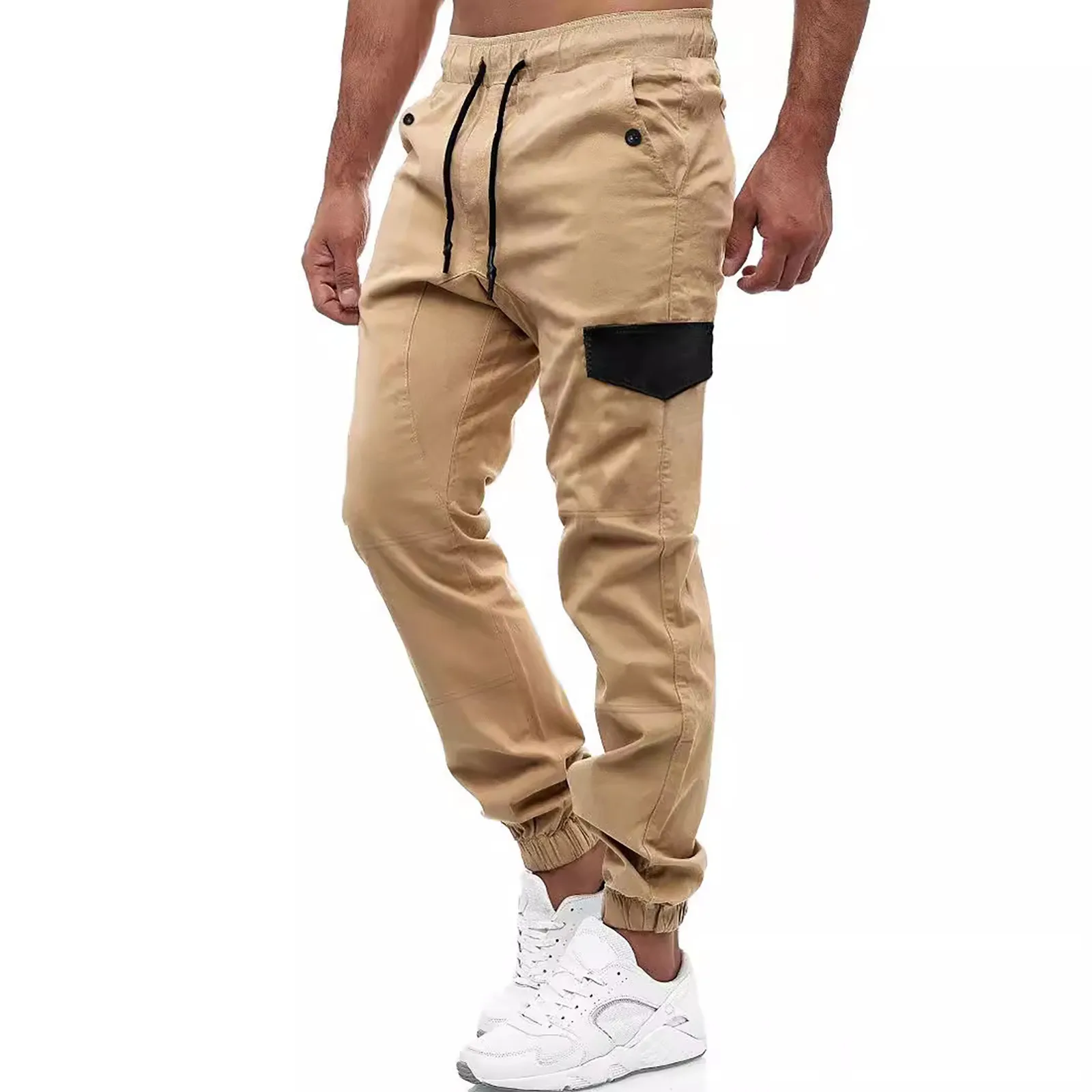 Men'S Casual Waisted Multi Pocket Solid Color Pants Men'S Overalls Drawstring Pants Men'S Casual Pants Star Apparel