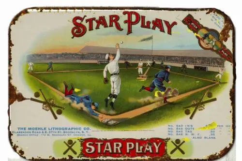 Baseball Star Player Cigar Label  Metal Tin Sign  8 x 12  Vintage Retro Look