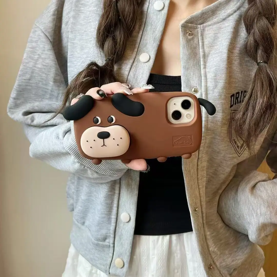 Etui na telefon Cute Cartoon Brown Puppy do iPhone'a 16 15 14 13 12Pro Max Plus Wstrząsoodporne silikonowe etui z miękką, wysokiej jakości tylną obudową