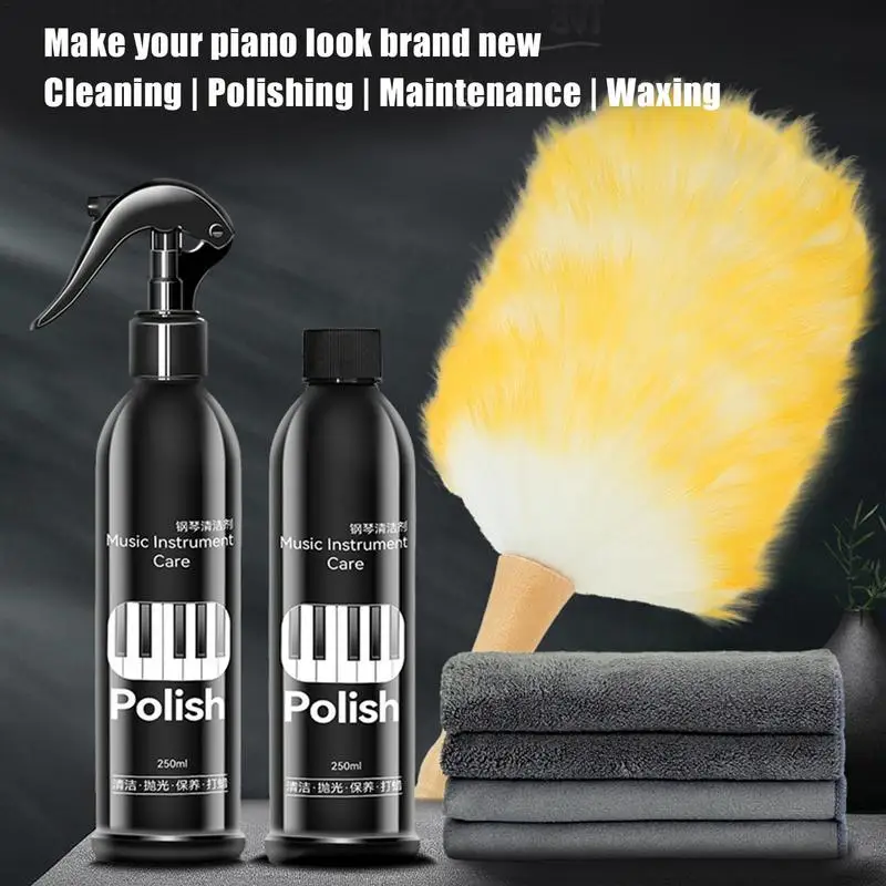 Piano Care Kit Powerful Multipurpose Polish Spray 250ml Piano Shine Polish & Cleaner Piano Cleaning Tools With Wiper Cloth For