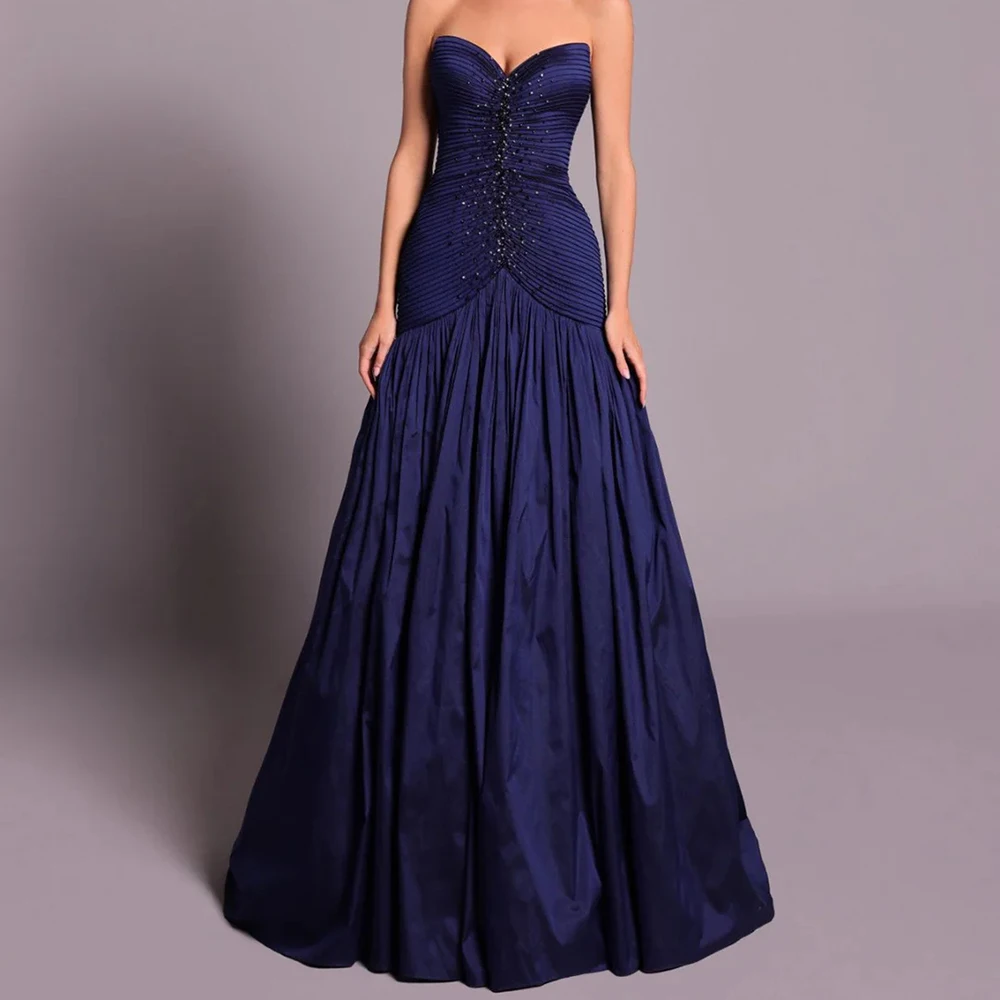 

Customized Mermaid Evening Dresses Floor-length Strapless Sleeveless Prom Gown Fashion Pleat Crystal Simple Draped Party Gown