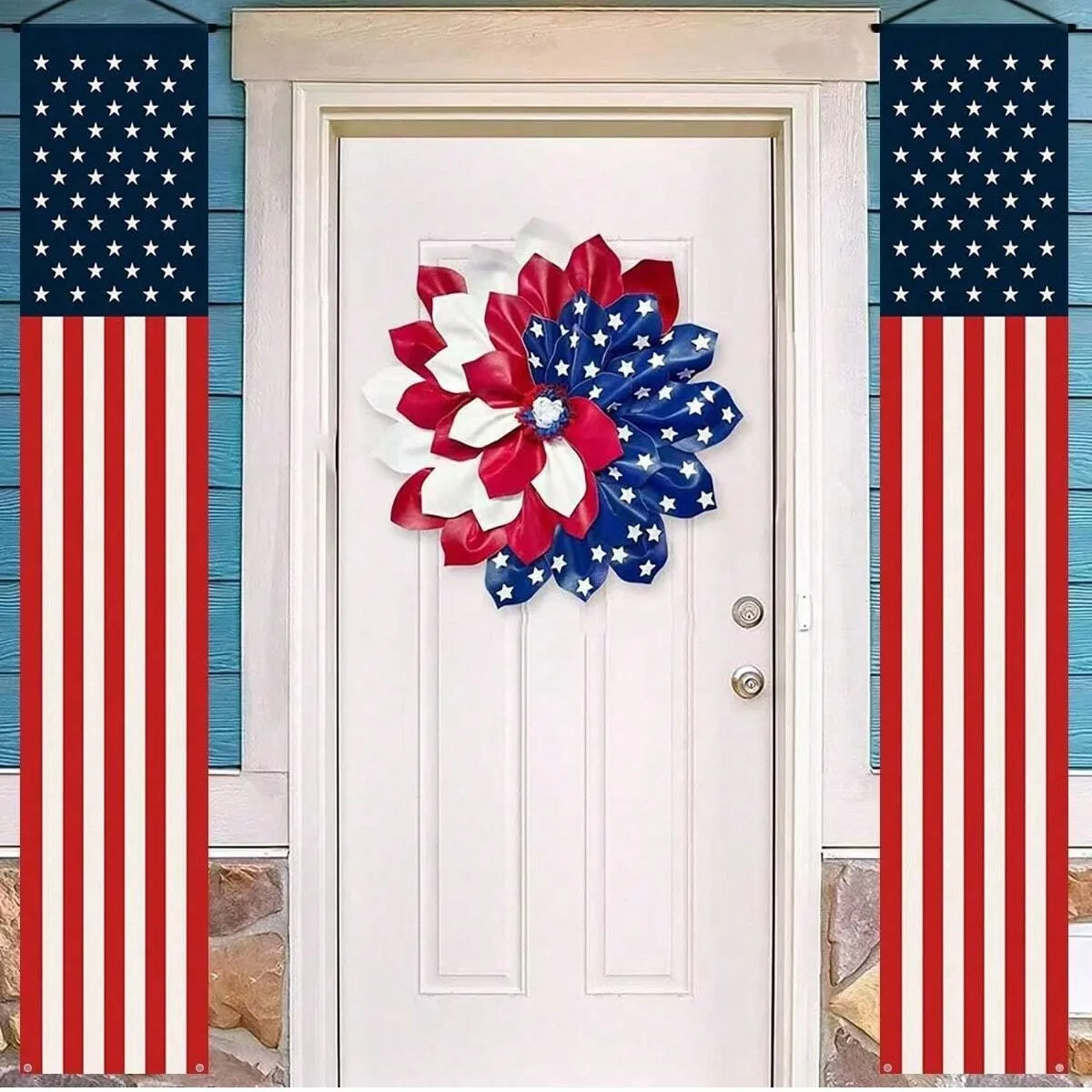 4. Juli Patriotische Türbanner USA-Flagge Veranda-Schilder für Unabhängigkeitstag Partydekoration Haustür-Hängedeko – Detail 2