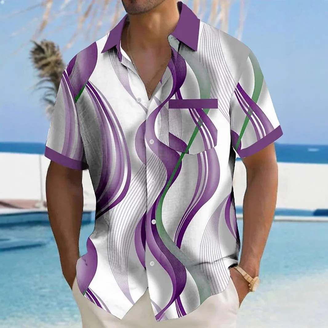 

Summer Short Sleeved Shirt Casual Button Up Collar Top Loose Digital Printed Shirt Trendy Cardigan T-shirt Travel 2025