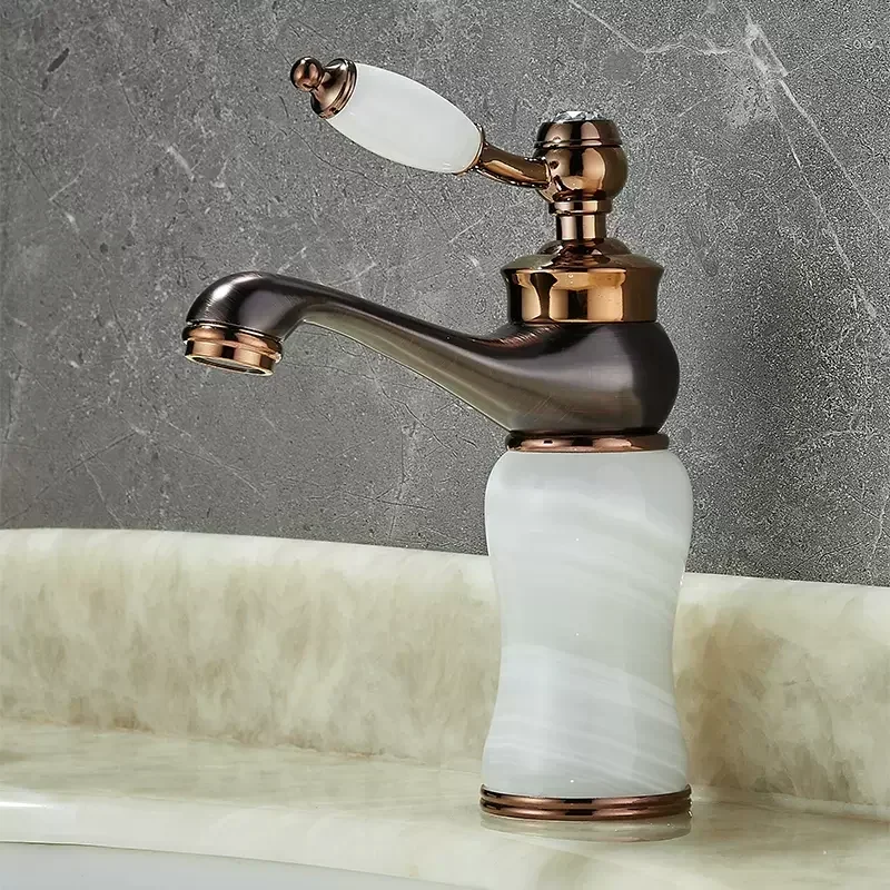 Retro Rose Gold Bathroom Faucet, Antique Copper Sink Tap, Hot and Cold Water, Vintage Lavatory Fixture