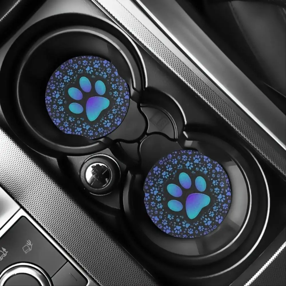 Blue Dog Paw Car Coasters 2.8 Inch Universal Fit For SUV Truck Pet Theme Cute Car Decor Easy Clean