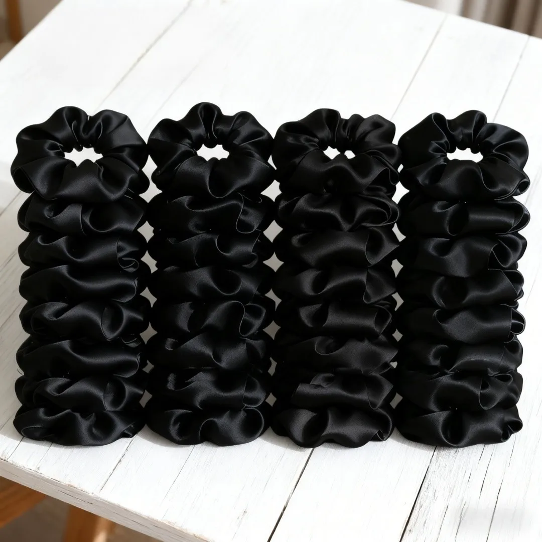 Chouchous en satin pour femmes, 1/6/16/32/100 pièces, élégants, noirs, 10cm, couvre-chef, attaches pour cheveux, accessoires décontractés et mignons
