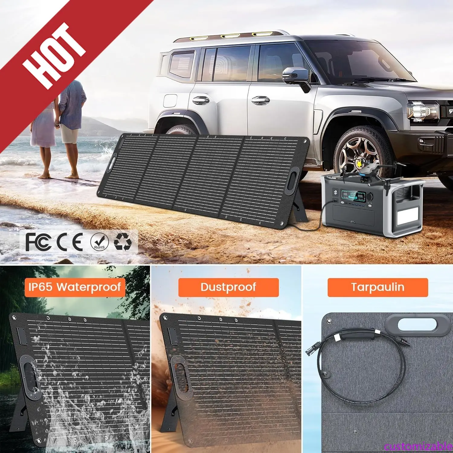 

Настраиваемый комплект портативной складной солнечной панели мощностью 200 Вт с частотой преобразования 23,7% для кемпинга, дома, резервные электростанции, аварийные ситуации