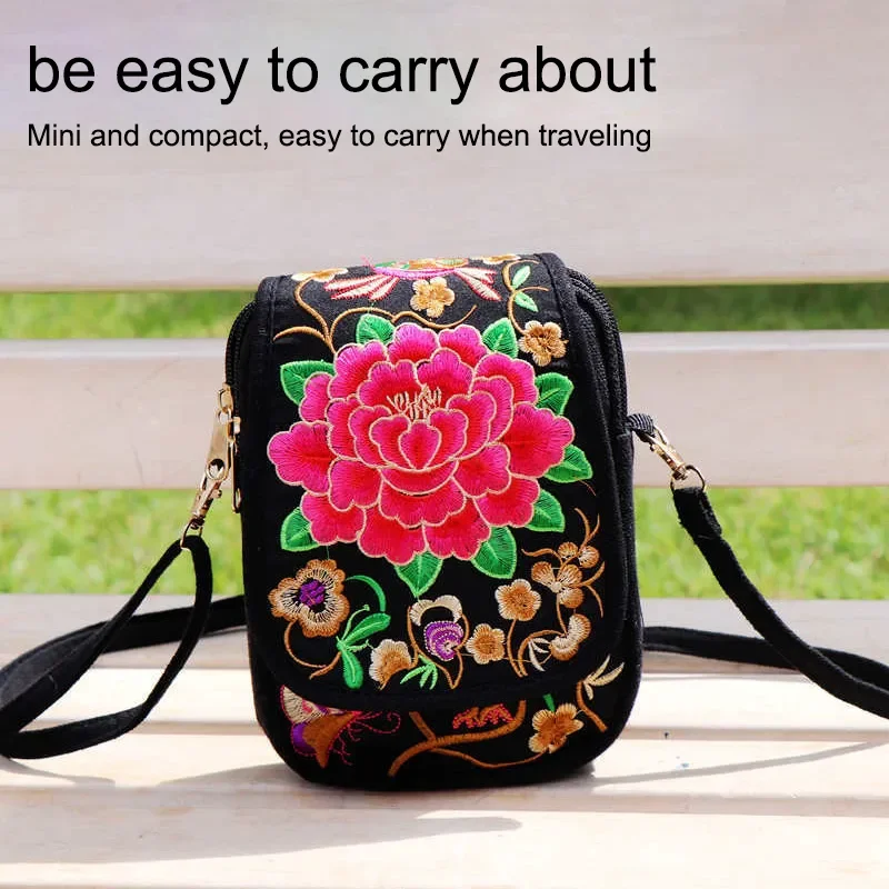 1PC Embroidered National Style Cloth Bag Waist Bag Oblique Span Shoulder Coin Mini Wallet Carry Vertical Square