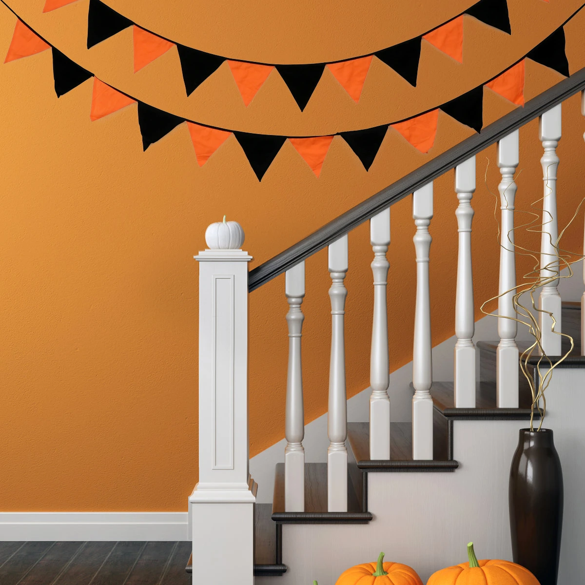 

2 Pcs Pennant Hanging Decoration Flower Garlands Triangular Banner Halloween Backdrop Cotton Party Home
