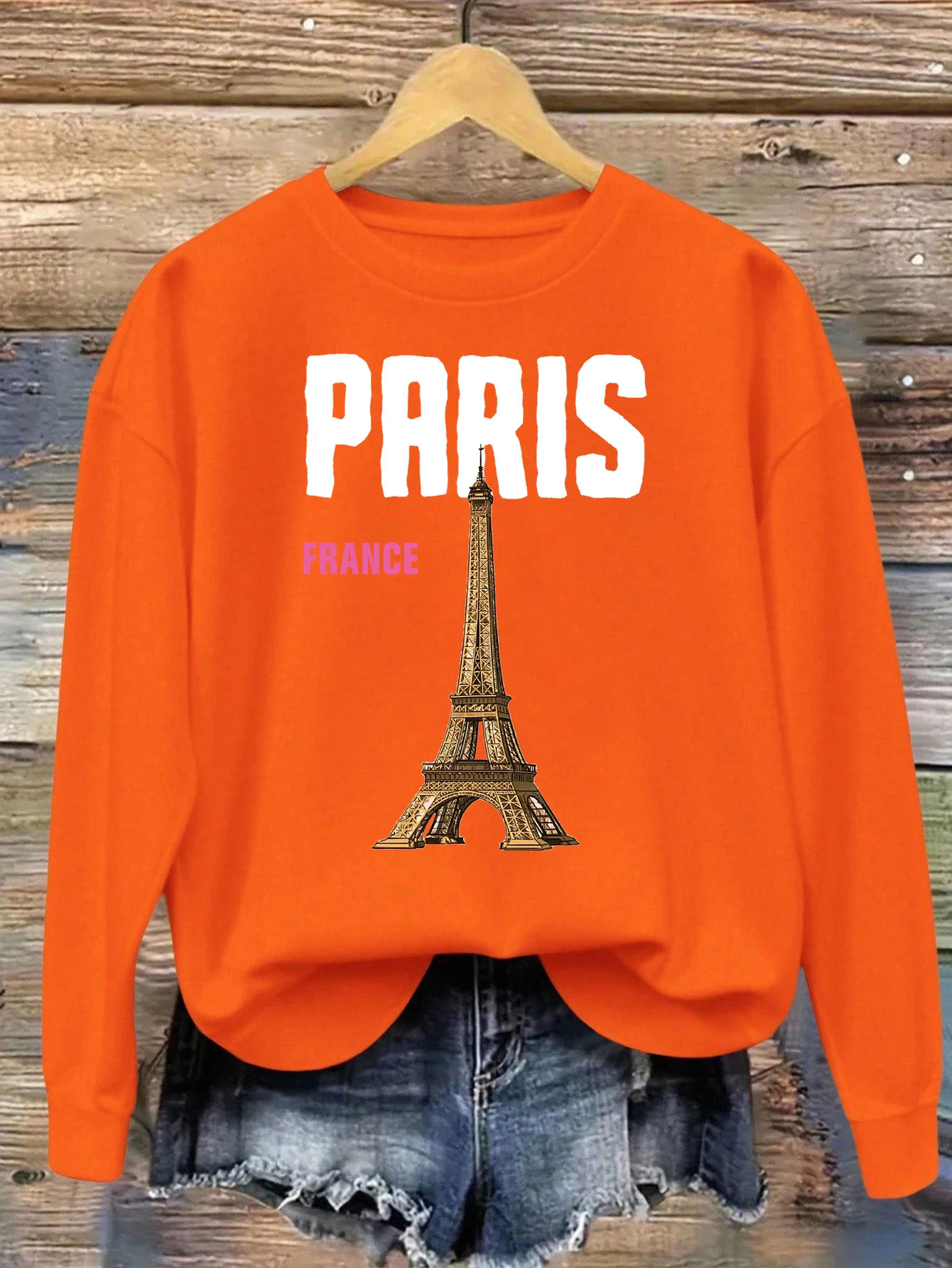 เสื้อพิมพ์ลายหอไอเฟล ประเทศฝรั่งเศส เสื้อสเวตเชิ้ตผ้าฟลีซสำหรับผู้หญิง ฤดูใบไม้ร่วง ทรงหลวม สไตล์ฮิปฮอป ชุดกีฬา Y2K เสื้อคอกลมสวมใส่สบาย