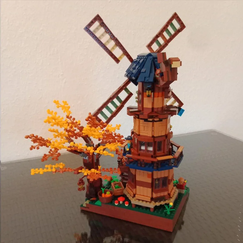 MOC-59227 de montaña de agua corriente para niños, montaje de molino de viento pequeño y vívido, modelo de bloque de construcción de empalme, 1778 piezas, regalo de Navidad