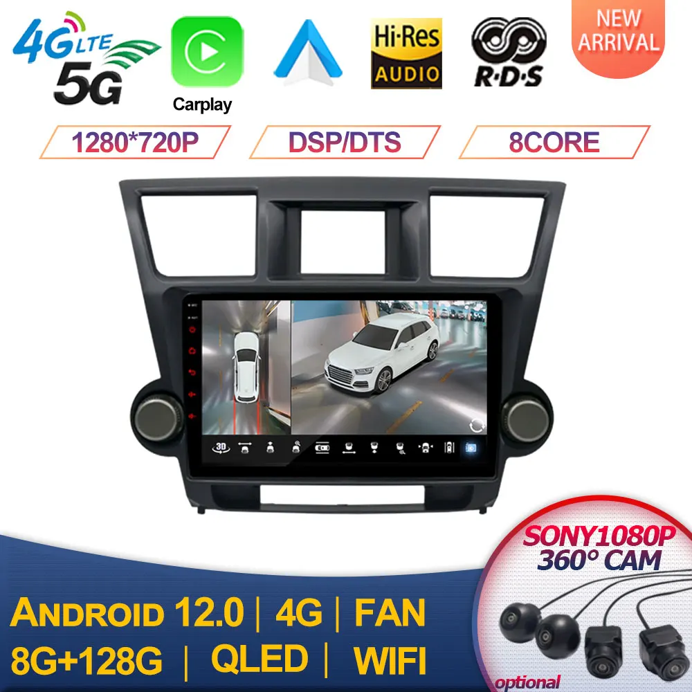 

For Toyota Highlander Kluger 2 XU40 2007-2013 Car Multimedia Radio QLED 1280*720P GPS Navigation 8Core 8+128G Android 12