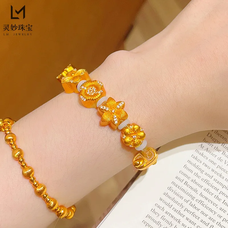 

9999 24K real gold store same style women's gold bracelet transfer pearl rhinestone gift beautiful jewelry